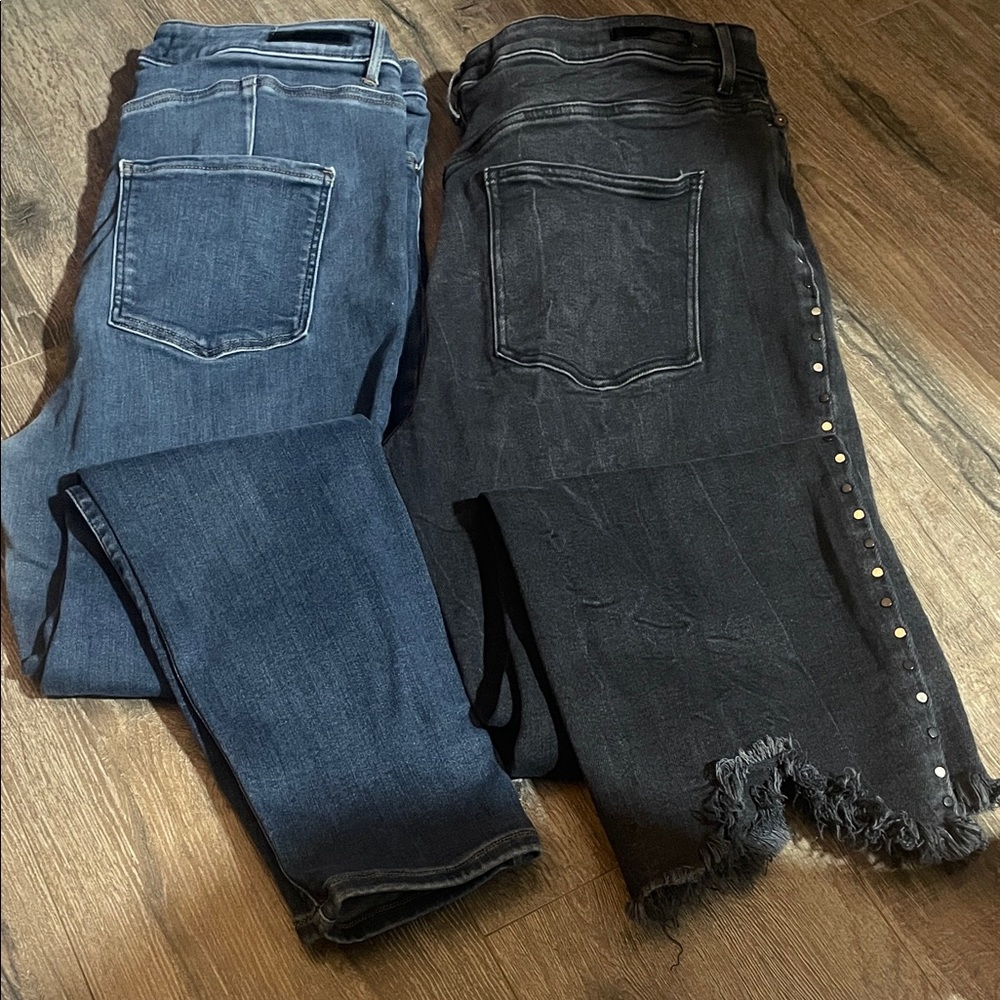 Chic Women's Skinny Jeans in Denim Blue and Distressed Black Bundle of 2